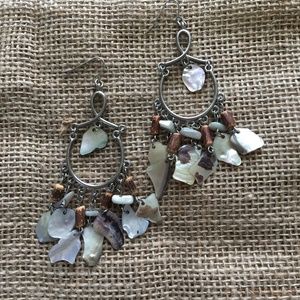Sea shell and wood bead chandelier earrings